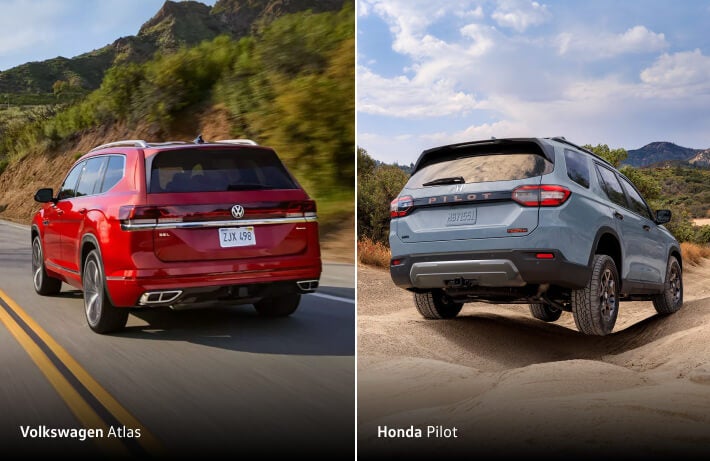 Rear view comparison of the Volkswagen Atlas vs. Honda Pilot