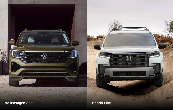 Front view comparison of the Volkswagen Atlas vs. Honda Pilot